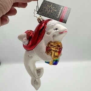 Christopher Radko Whale of A Gift Whale Glass Christmas Ornament P-Town Montys